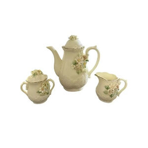 Vintage Capidimonte Flowers Music Box Tea Set